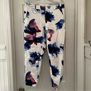 Banana Republic White Trouser with Blue and Pink Floral Print